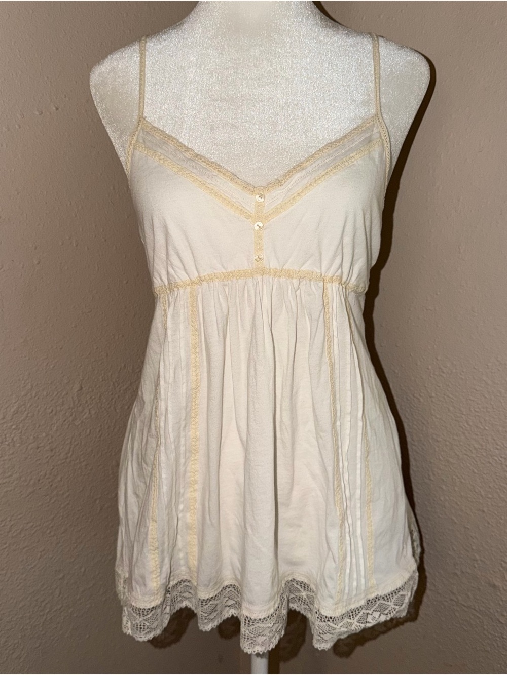 NWT! Vintage Y2K Abercrombie & Fitch 2000s Lace Trim Babydoll Tank Top